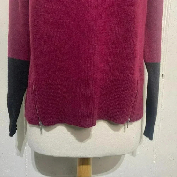 Eileen Fisher M Yak+ Merino wool maroon + black color block scoop neck sweater - Picture 4 of 8